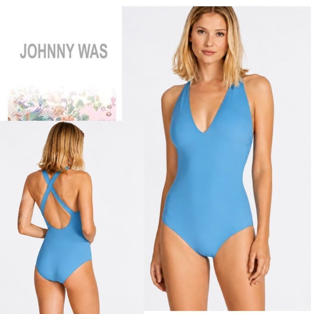 New. Calme by Johnny Was sky blue one piece. Large. Retails $198